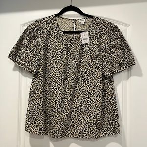 NWT J. Crew leopard puff sleeve top size large.
